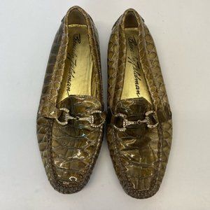 Beverly Feldman Gold Riding Bit Rhinestone Loafers (36.5)